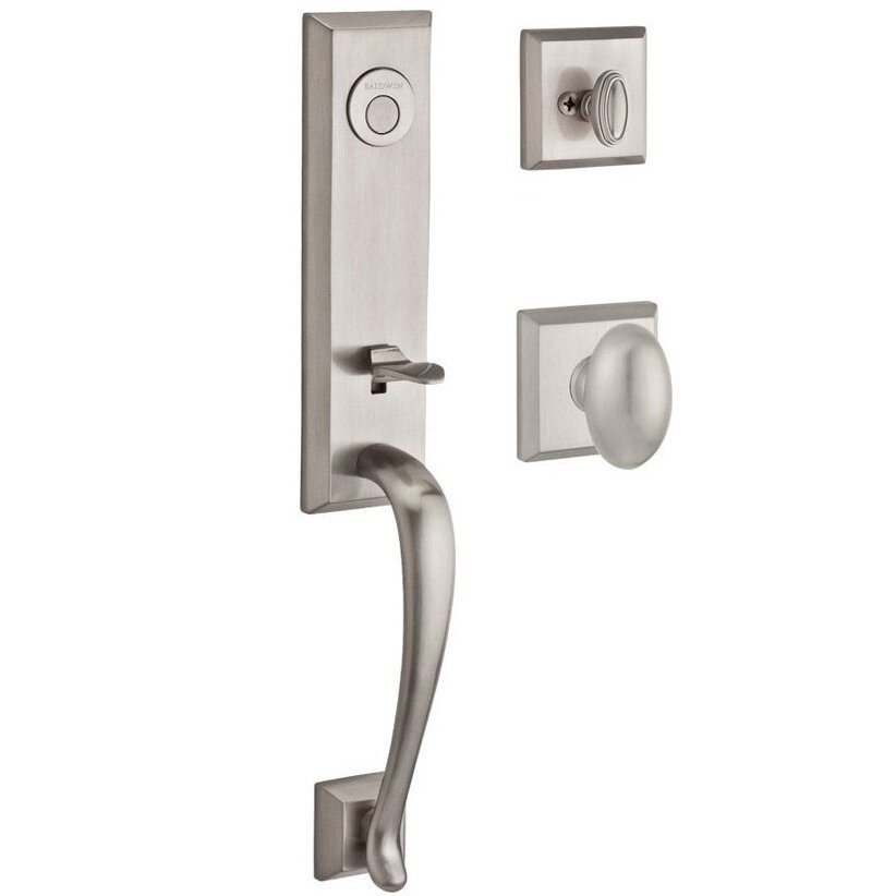 Handleset with Ellipse Knob and Traditional Square Rose in Satin Nickel