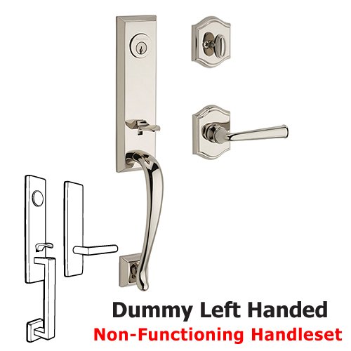 Left Handed Full Dummy Del Mar Handleset with Federal Door Lever with Traditional Arch Rose in Polished Nickel