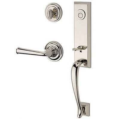 Right Handed Full Dummy Del Mar Handleset with Federal Door Lever with Traditional Round Rose in Polished Nickel