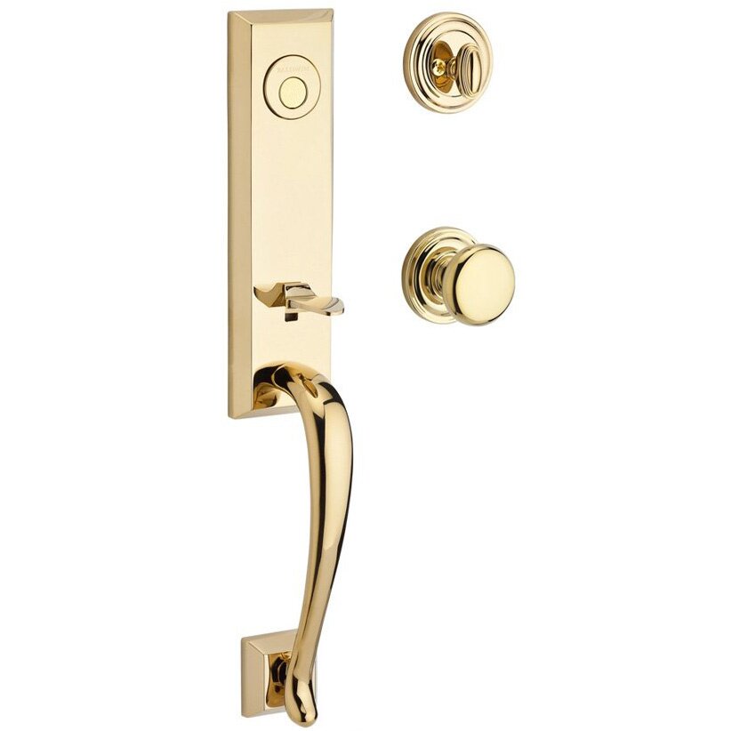 Handleset with Round Knob and Traditional Round Rose in Polished Brass