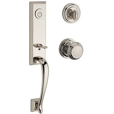 Full Dummy Del Mar Handleset with Traditional Door Knob with Traditional Round Rose in Polished Nickel