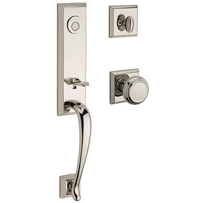 Full Dummy Del Mar Handleset with Traditional Door Knob with Traditional Square Rose in Polished Nickel