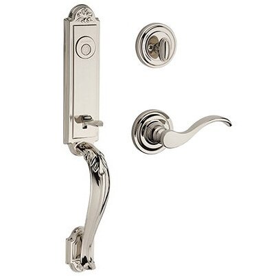 Left Handed Full Dummy Elizabeth Handlest with Curve Door Lever with Traditional Round Rose in Polished Nickel