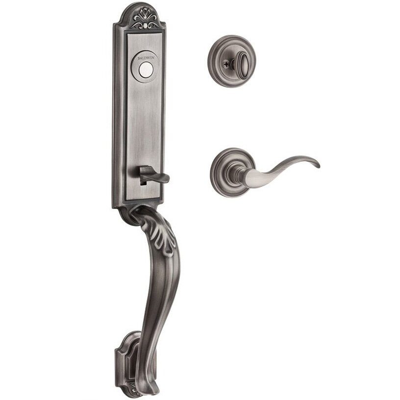 Handleset with Left Handed Curve Lever and Traditional Round Rose in Matte Antique Nickel