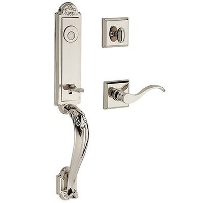 Left Handed Full Dummy Elizabeth Handlest with Curve Door Lever with Traditional Square Rose in Polished Nickel