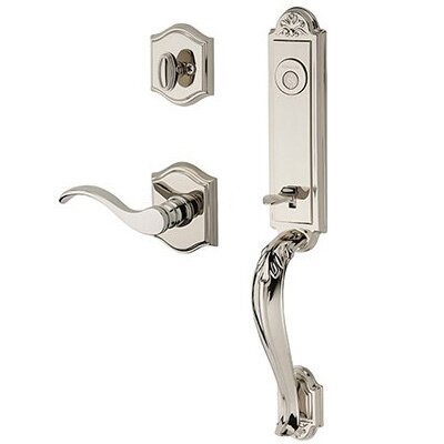 Right Handed Full Dummy Elizabeth Handlest with Curve Door Lever with Traditional Arch Rose in Polished Nickel