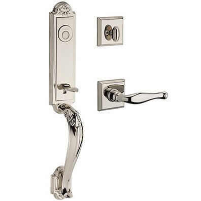 Left Handed Full Dummy Elizabeth Handlest with Decorative Door Lever with Traditional Square Rose in Polished Nickel