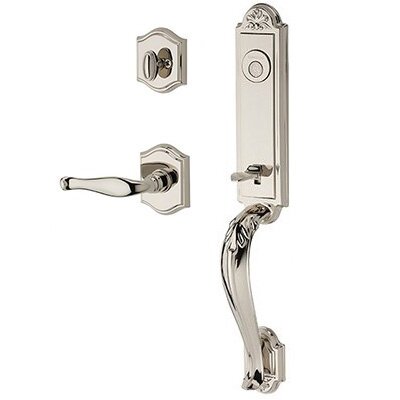 Right Handed Full Dummy Elizabeth Handlest with Decorative Door Lever with Traditional Arch Rose in Polished Nickel