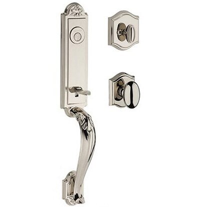 Full Dummy Elizabeth Handlest with Ellipse Door Knob with Traditional Arch Rose in Polished Nickel