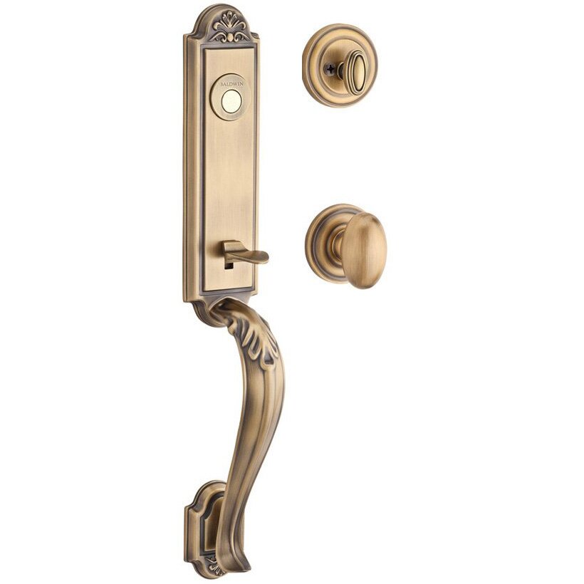 Handleset with Ellipse Knob and Traditional Round Rose in Matte Brass & Black