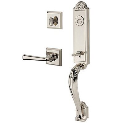 Right Handed Full Dummy Elizabeth Handlest with Federal Door Lever with Traditional Square Rose in Polished Nickel