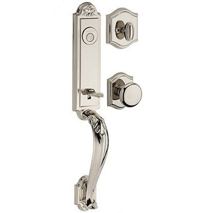 Full Dummy Elizabeth Handlest with Round Door Knob with Traditional Arch Rose in Polished Nickel
