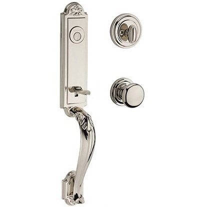 Full Dummy Elizabeth Handlest with Round Door Knob with Traditional Round Rose in Polished Nickel