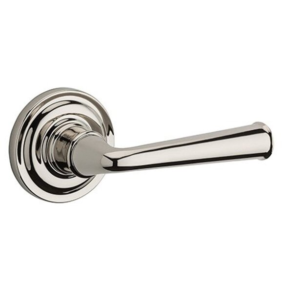 Right Handed Full Dummy Federal Door Lever with Traditional Round Rose in Polished Nickel