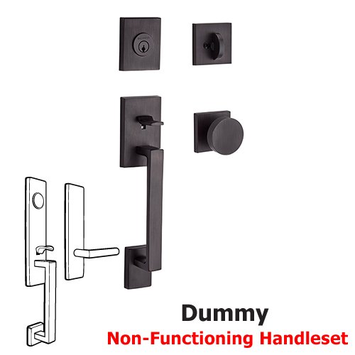 Full Dummy La Jolla Handleset with Contemporary Door Knob with Contemporary Square Rose in Venetian Bronze