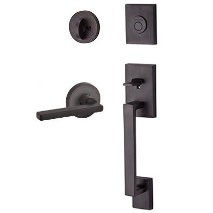 Right Handed Full Dummy La Jolla Handleset with Square Door Lever with Contemporary Round Rose in Venetian Bronze