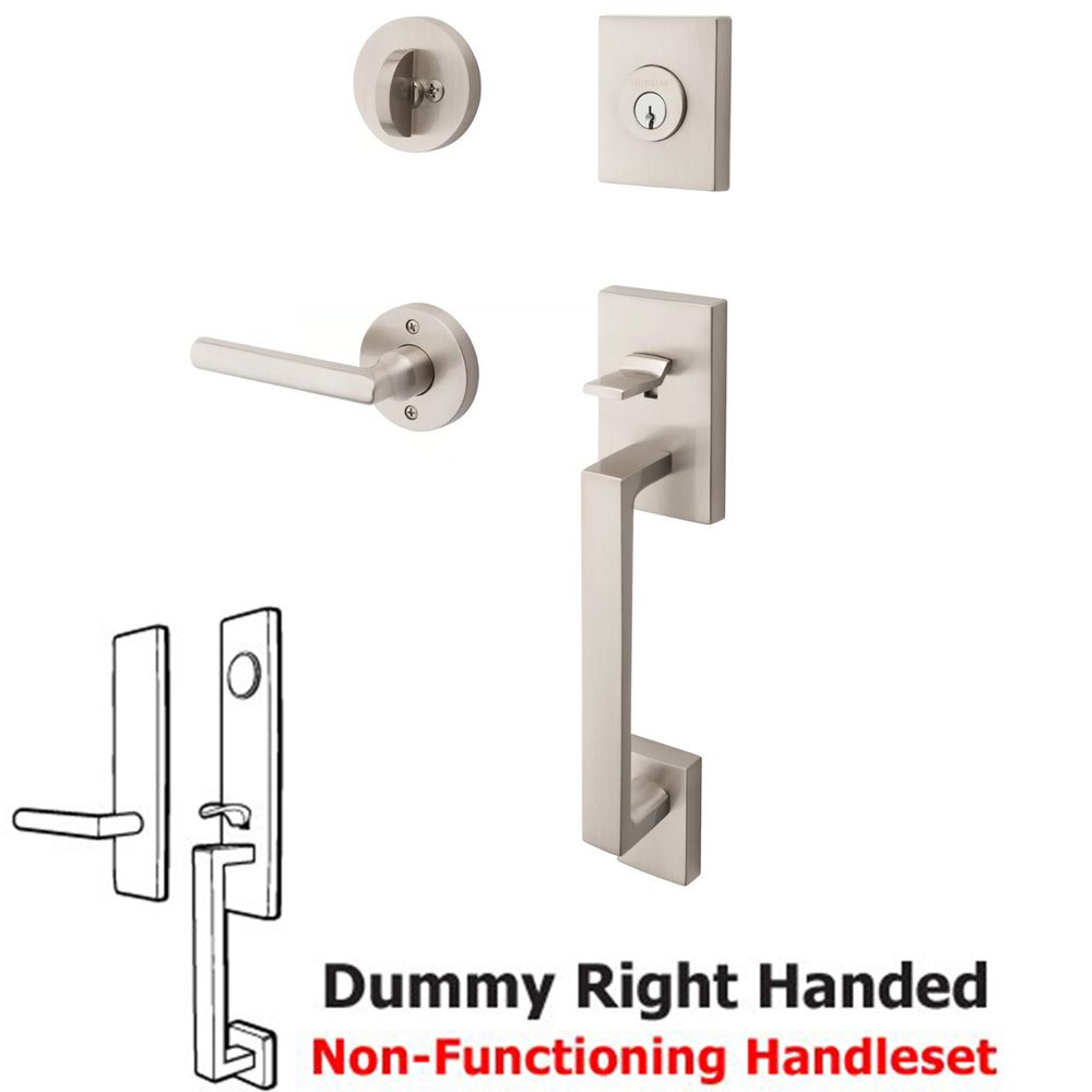 Right Handed Full Dummy La Jolla Handleset with Square Door Lever with Contemporary Round Rose in Polished Nickel
