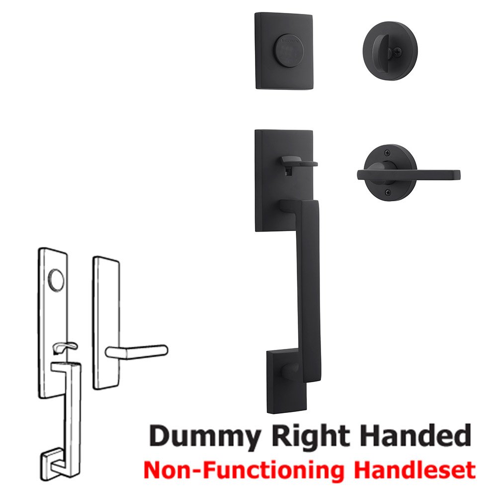 Right Handed Full Dummy La Jolla Handleset with Square Door Lever with Contemporary Round Rose in Satin Black
