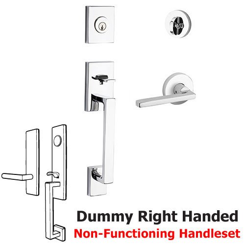 Right Handed Full Dummy La Jolla Handleset with Square Door Lever with Contemporary Round Rose in Polished Chrome