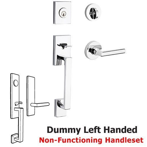 Left Handed Full Dummy La Jolla Handleset with Tube Door Lever with Contemporary Round Rose in Polished Chrome