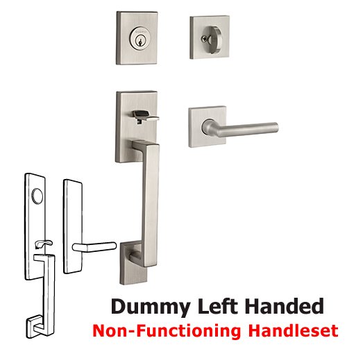 Left Handed Full Dummy La Jolla Handleset with Tube Door Lever with Contemporary Square Rose in Satin Nickel