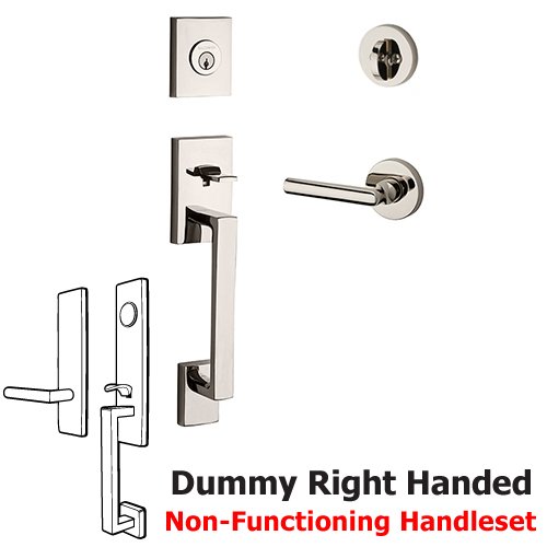 Right Handed Full Dummy La Jolla Handleset with Tube Door Lever with Contemporary Round Rose in Polished Nickel