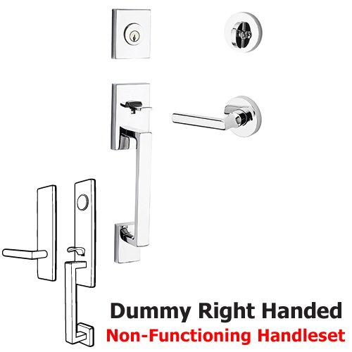 Right Handed Full Dummy La Jolla Handleset with Tube Door Lever with Contemporary Round Rose in Polished Chrome