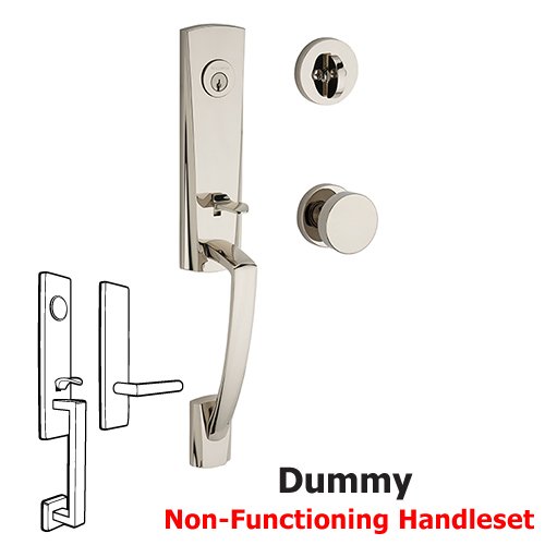 Full Dummy Miami Handleset with Contemporary Door Knob with Contemporary Round Rose in Polished Nickel