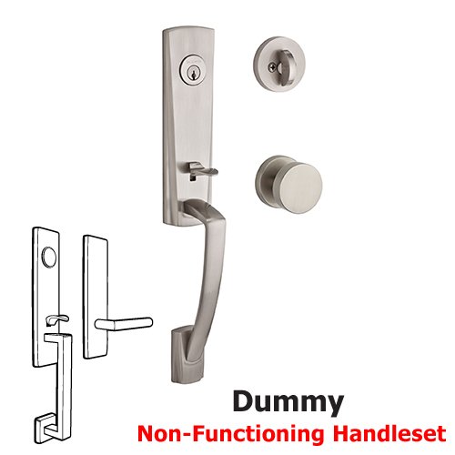 Full Dummy Miami Handleset with Contemporary Door Knob with Contemporary Round Rose in Satin Nickel