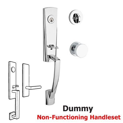 Full Dummy Miami Handleset with Contemporary Door Knob with Contemporary Round Rose in Polished Chrome