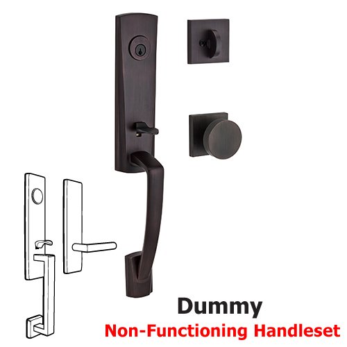 Full Dummy Miami Handleset with Contemporary Door Knob with Contemporary Square Rose in Venetian Bronze