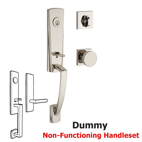 Full Dummy Miami Handleset with Contemporary Door Knob with Contemporary Square Rose in Polished Nickel