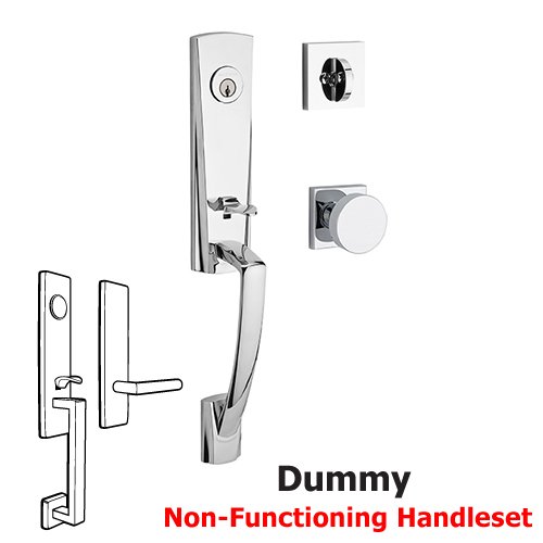 Full Dummy Miami Handleset with Contemporary Door Knob with Contemporary Square Rose in Polished Chrome