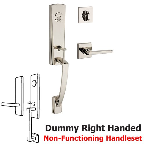 Right Handed Full Dummy Miami Handleset with Square Door Lever with Contemporary Square Rose in Polished Nickel