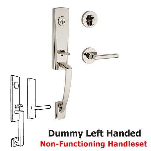 Left Handed Full Dummy Miami Handleset with Tube Door Lever with Contemporary Round Rose in Polished Nickel