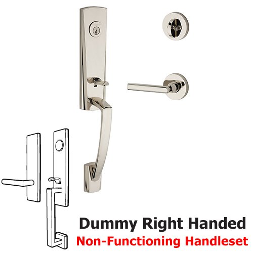 Right Handed Full Dummy Miami Handleset with Tube Door Lever with Contemporary Round Rose in Polished Nickel