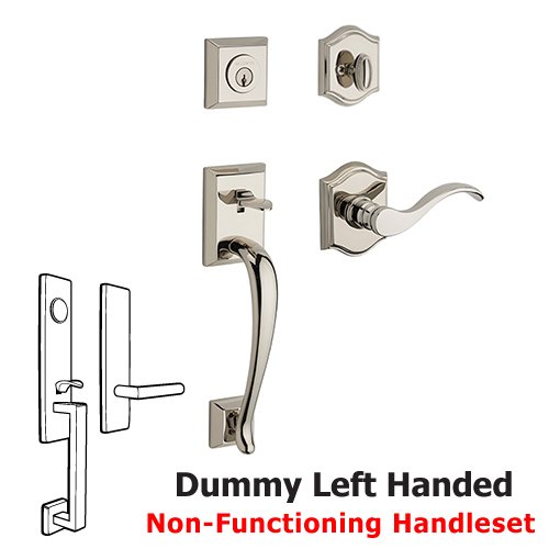 Left Handed Full Dummy Napa Handleset with Curve Door Lever with Traditional Arch Rose in Polished Nickel