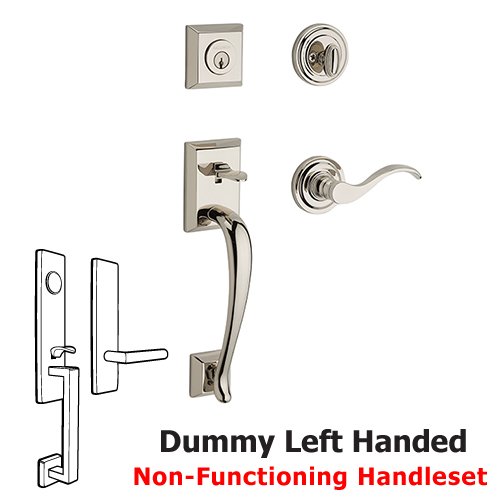 Left Handed Full Dummy Napa Handleset with Curve Door Lever with Traditional Round Rose in Polished Nickel