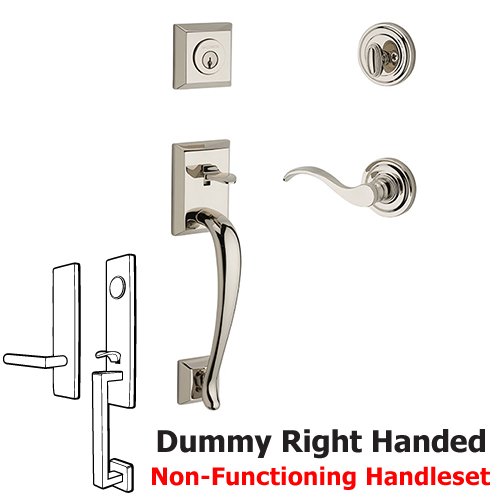 Right Handed Full Dummy Napa Handleset with Curve Door Lever with Traditional Round Rose in Polished Nickel