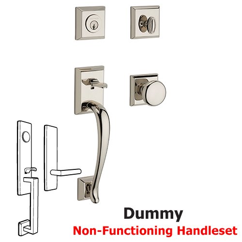 Full Dummy Napa Handleset with Round Door Knob with Traditional Square Rose in Polished Nickel