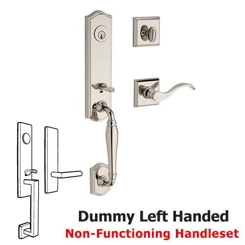 Left Handed Full Dummy New Hampshire Handleset with Curve Door Lever with Traditional Square Rose in Polished Nickel