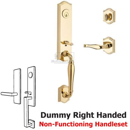 Right Handed Full Dummy Handleset with Decorative Lever in Polished Brass