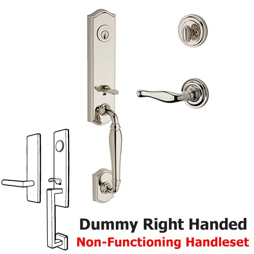 Right Handed Full Dummy New Hampshire Handleset with Decorative Door Lever with Traditional Round Rose in Polished Nickel