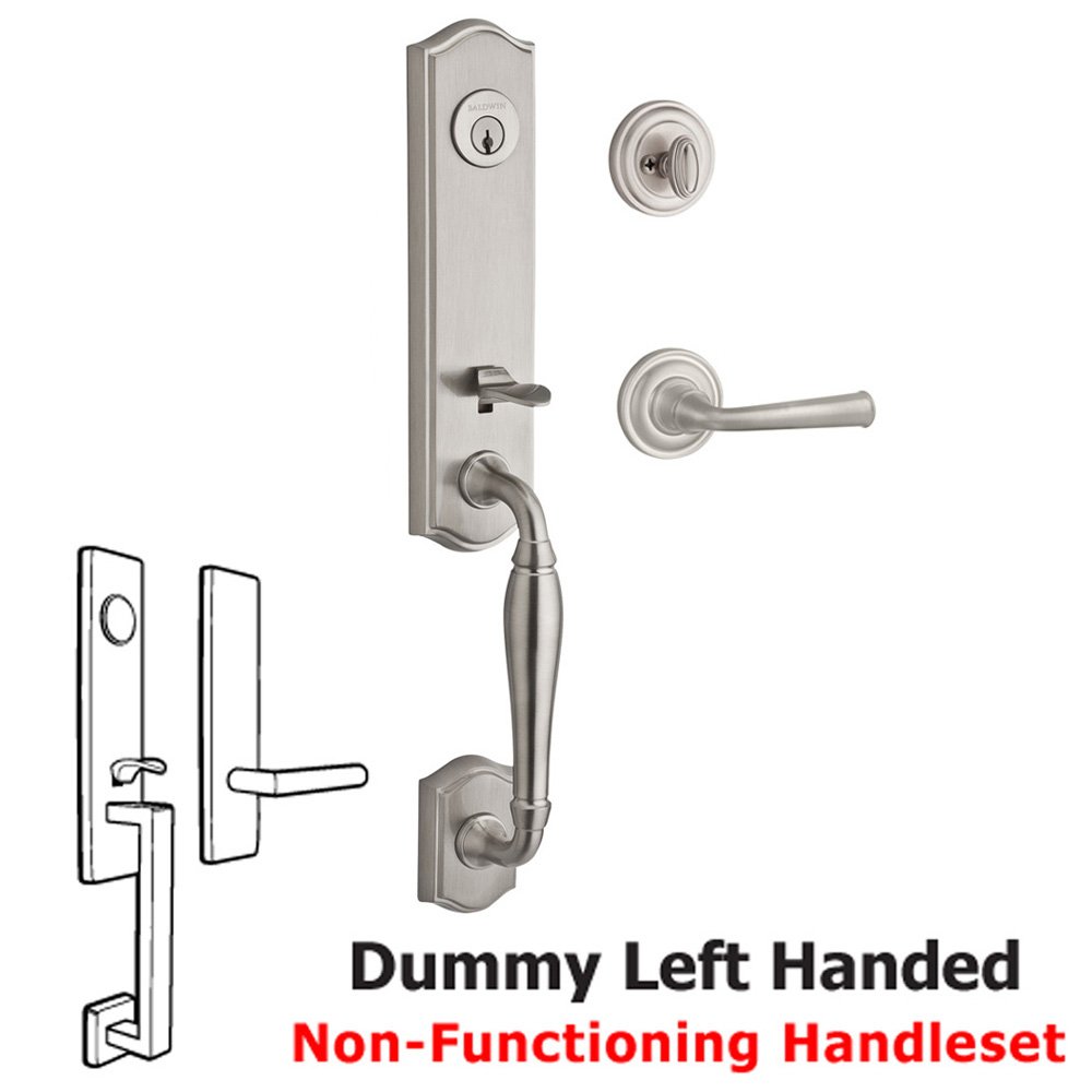 Handleset with Left Handed Federal Lever and Traditional Round Rose in Satin Nickel
