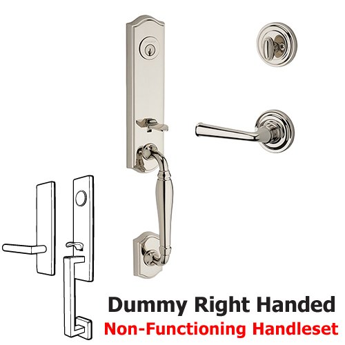 Right Handed Full Dummy New Hampshire Handleset with Federal Door Lever with Traditional Round Rose in Polished Nickel