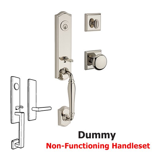 Full Dummy New Hampshire Handleset with Round Door Knob with Traditional Square Rose in Polished Nickel