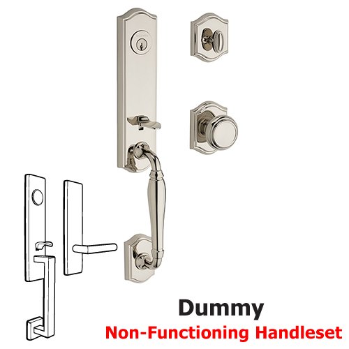 Full Dummy New Hampshire Handleset with Traditional Door Knob with Traditional Arch Rose in Polished Nickel
