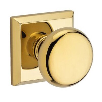 Full Dummy Door Knob with Traditional Square Rose in Polished Brass