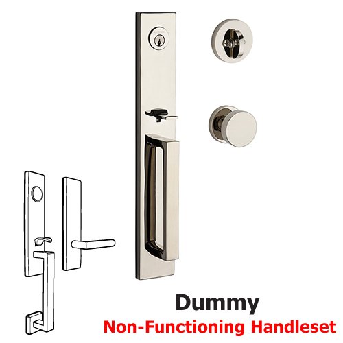 Full Dummy Santa Cruz Handleset with Contemporary Door Knob with Contemporary Round Rose in Polished Nickel