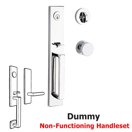 Full Dummy Santa Cruz Handleset with Contemporary Door Knob with Contemporary Round Rose in Polished Chrome